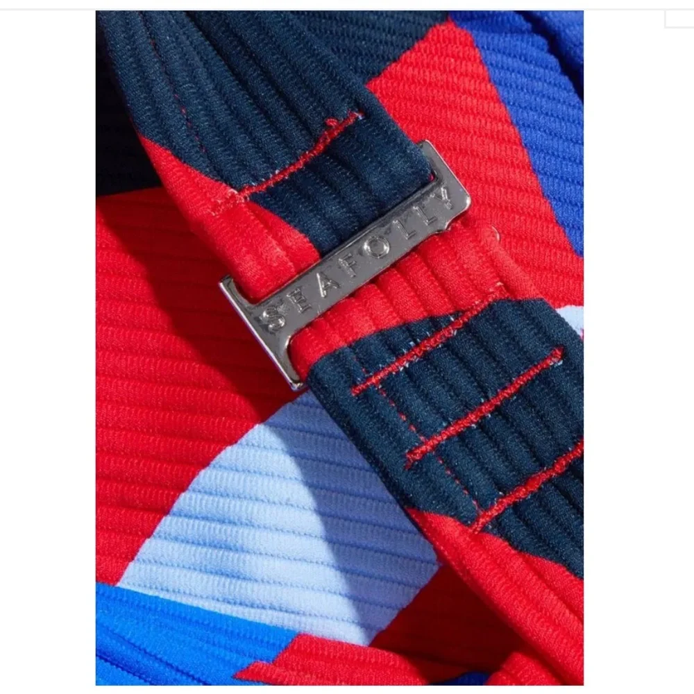 Seafolly Printed Ribbed Triangle Bikini Top - Red, Blue, White 14 NWOT - Picture 4 of 4